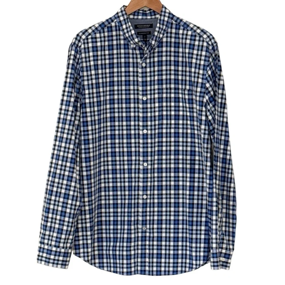 Banana Republic Camden Fit Custom 078 Fit Wash Plaid Button Down Shirt Large